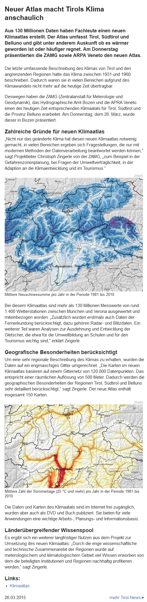 &quot;Neuer Atlas macht Tirols Klima anschaulich&quot;